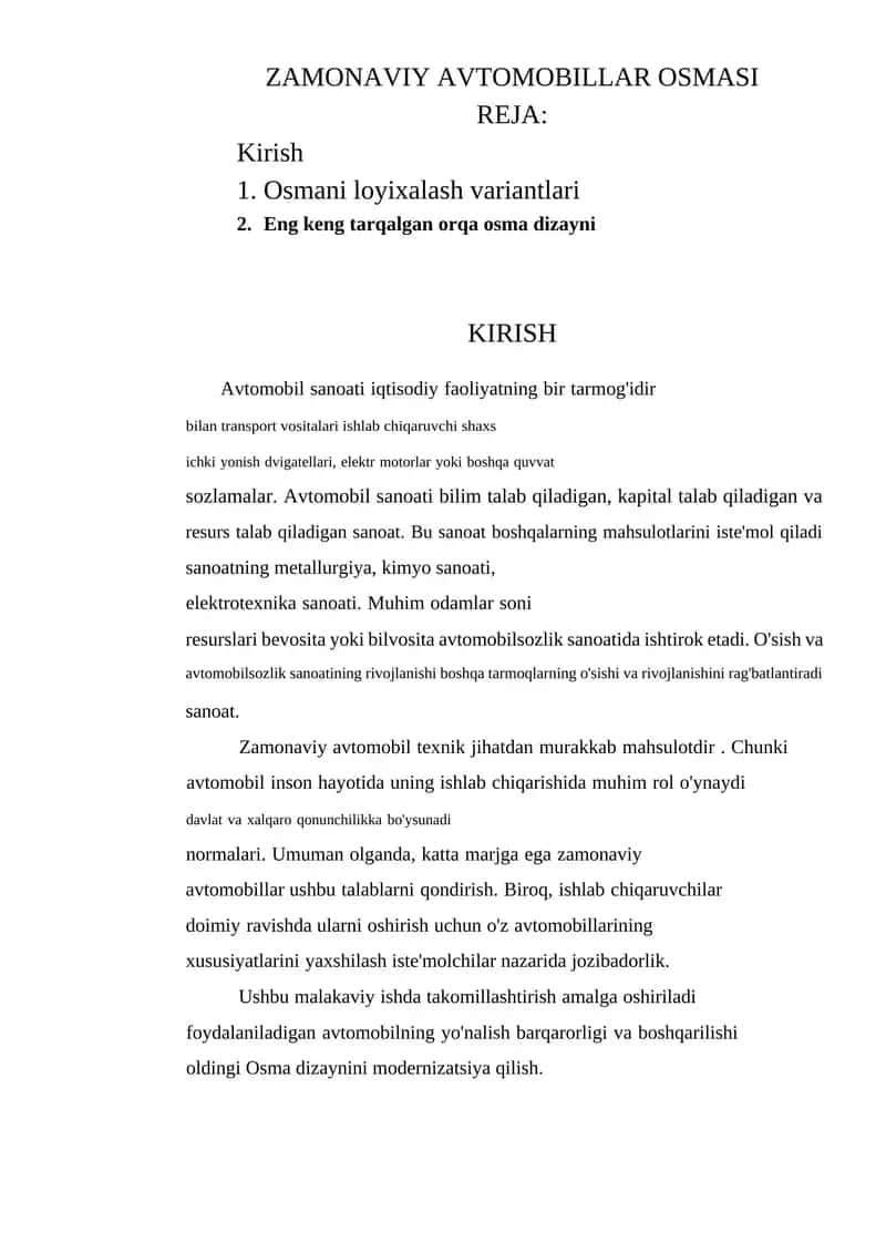 ZAMONAVIY AVTOMOBILLAR OSMASI 1