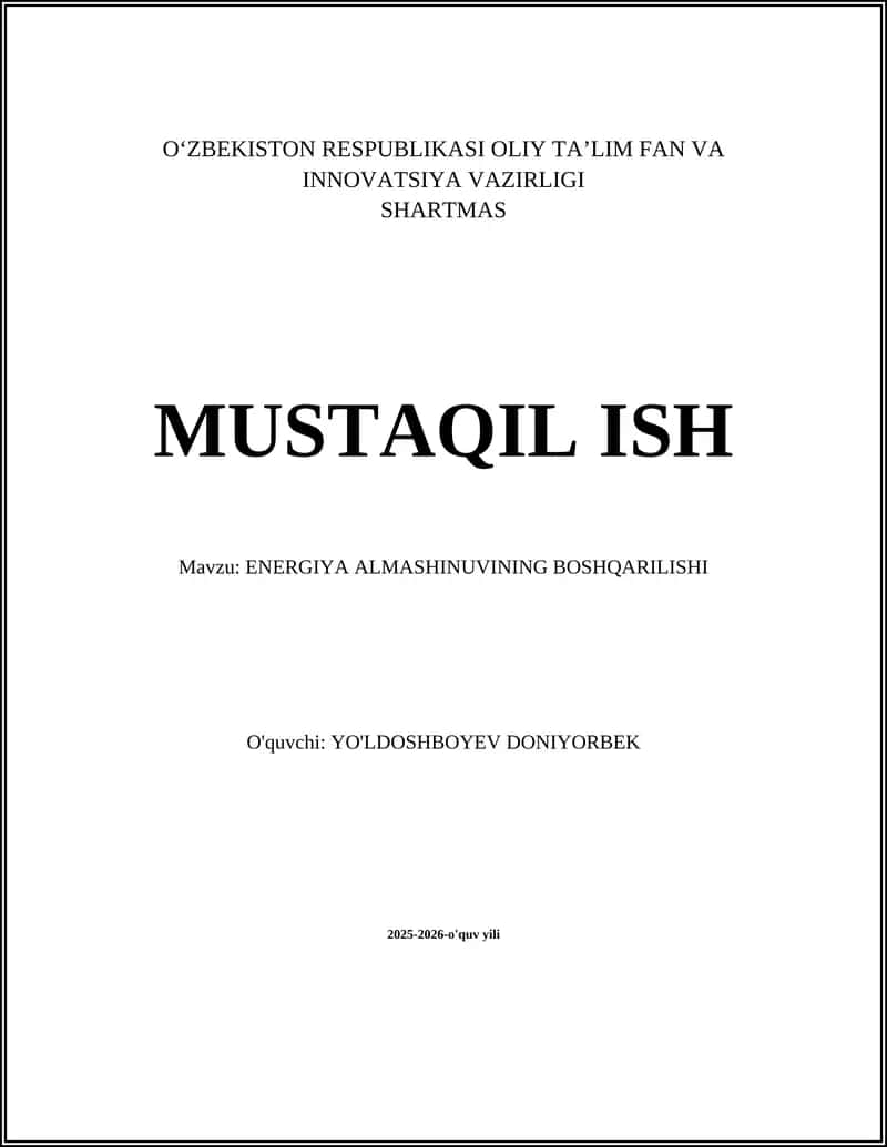 ENERGIYA ALMASHINUVINING BOSHQARILISHI 1