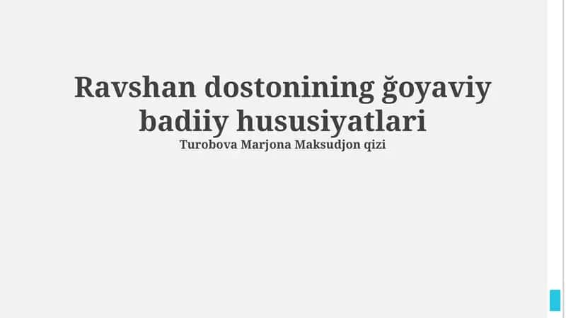Ravshan dostonining ğoyaviy badiiy hususiyatlari 1