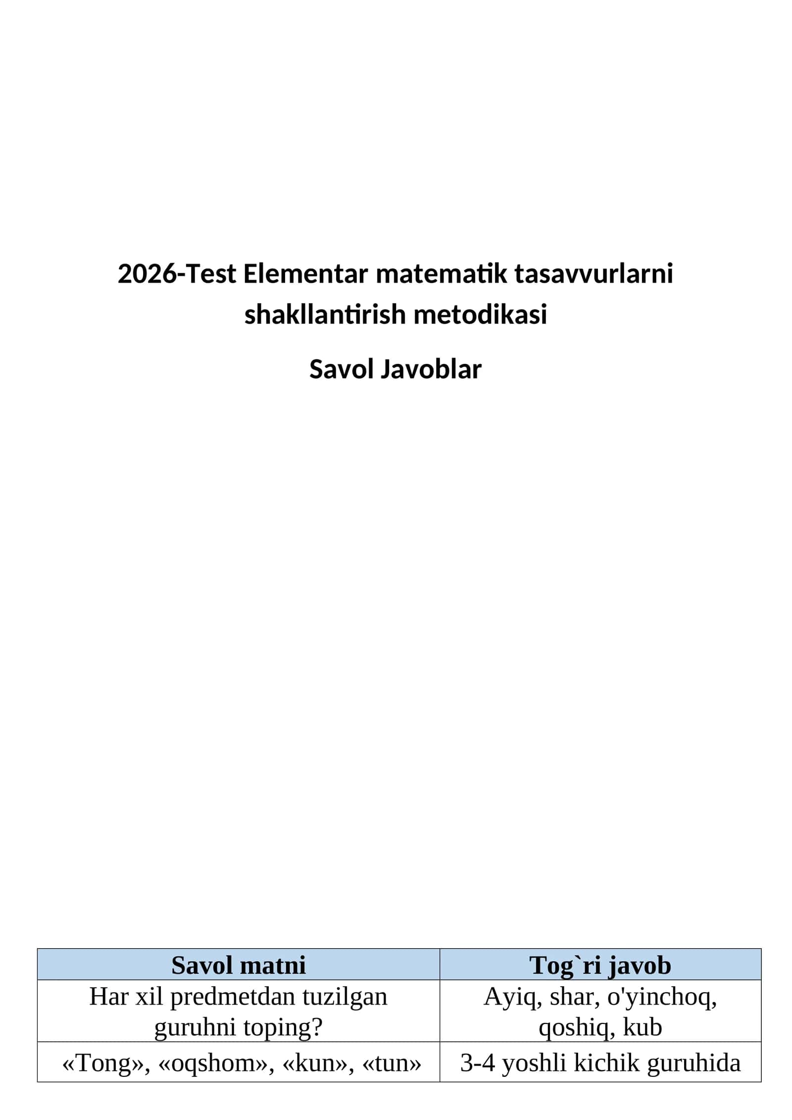 Elementar matematika test 200 Savol Javobibilan 1