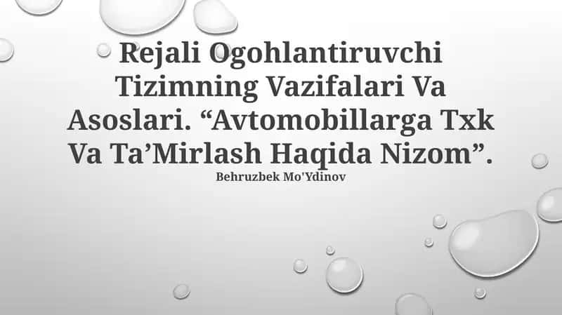 Avtomobillarga Txk Va Ta’Mirlash Haqida Nizom 1