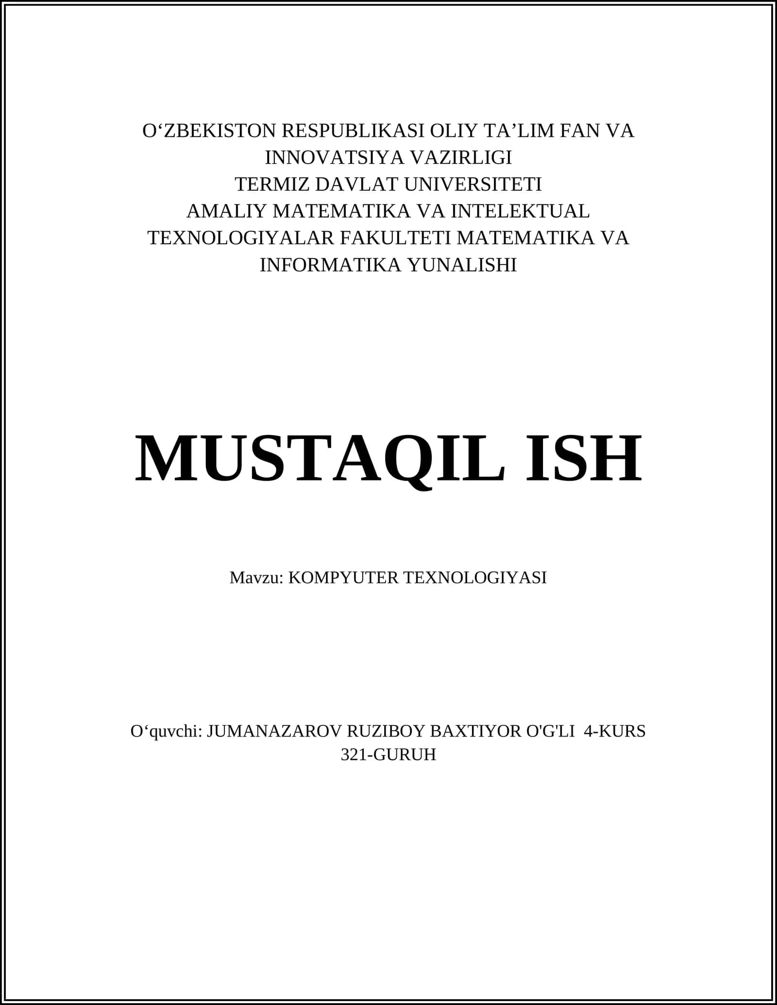 Kompyuter Texnologiyasi 1