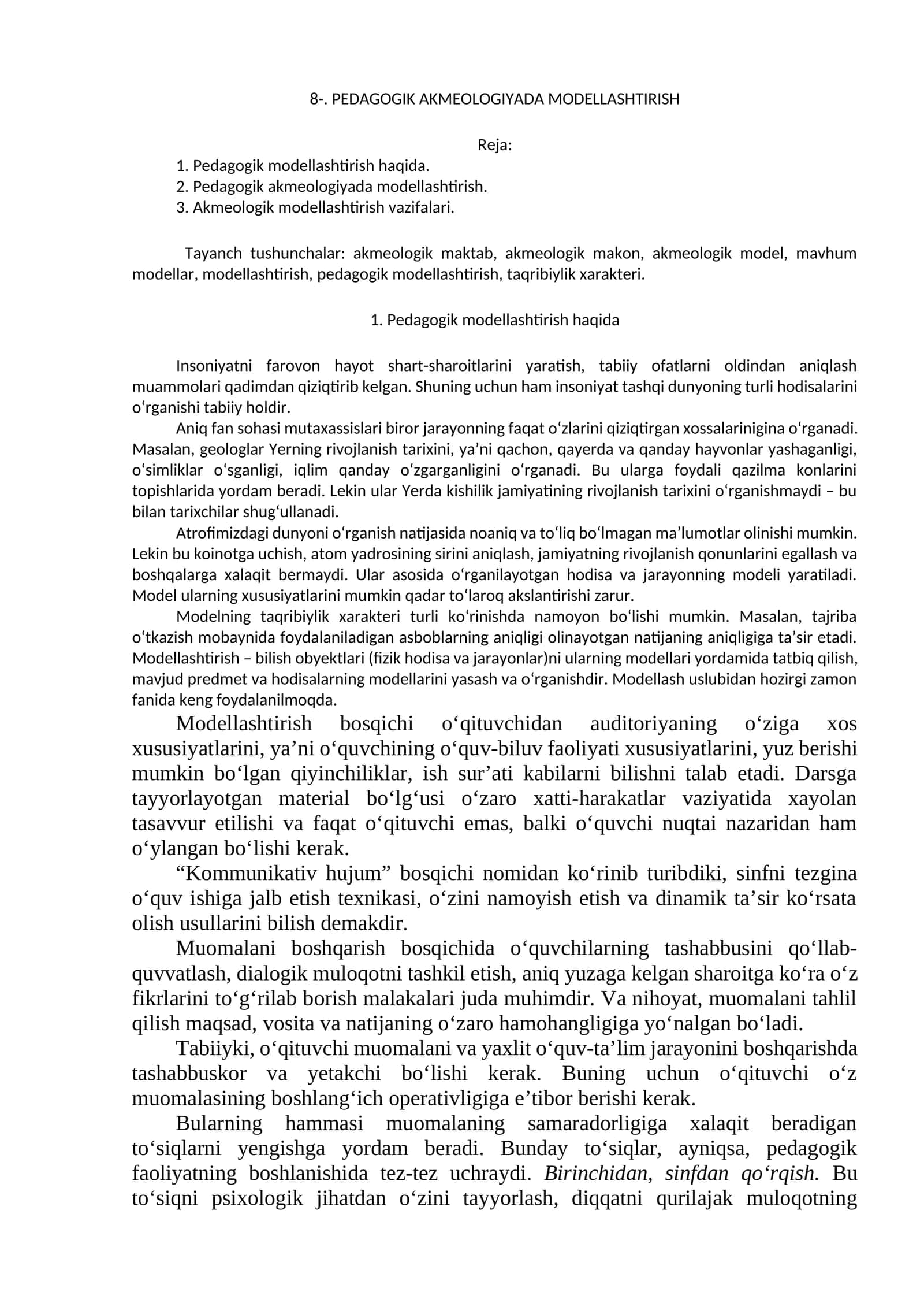 PEDAGOGIK AKMEOLOGIYADA MODELLASHTIRISH 1