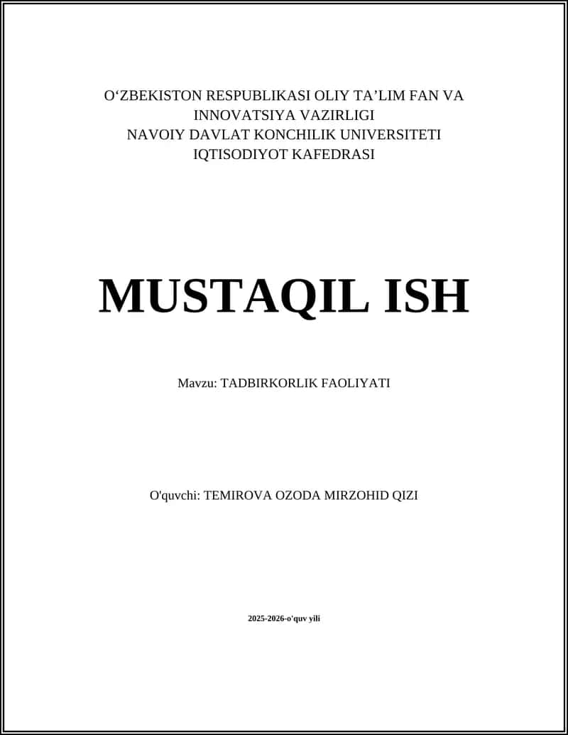TADBIRKORLIK FAOLIYATI 1