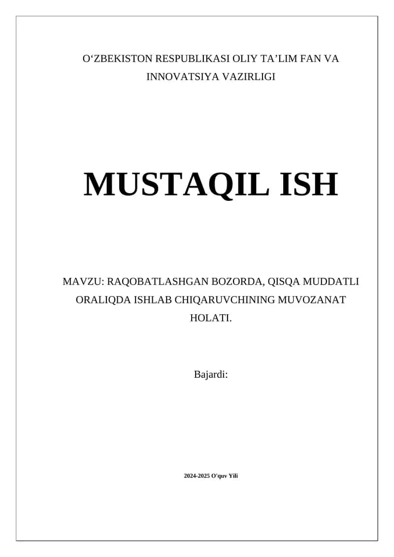Raqobatlashgan Bozorlar 1