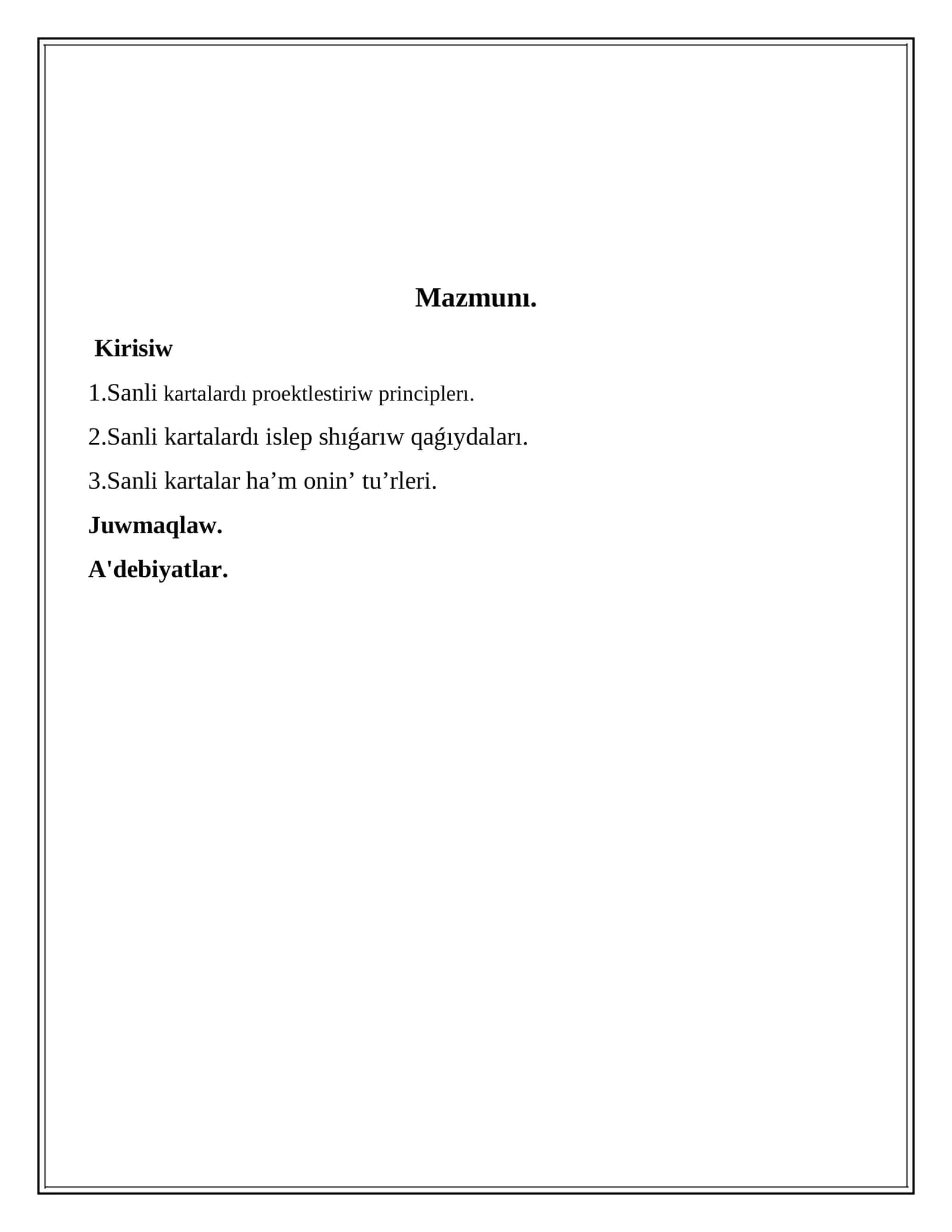 Sanli kartalardı proektlestiriw 1
