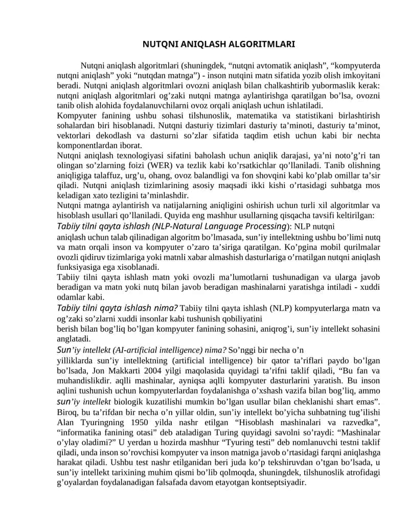 Nutqni aniqlash algoritmlari 1