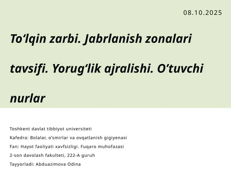 To’lqin zarbi. Jabrlanish zonalarining tasnifi 1