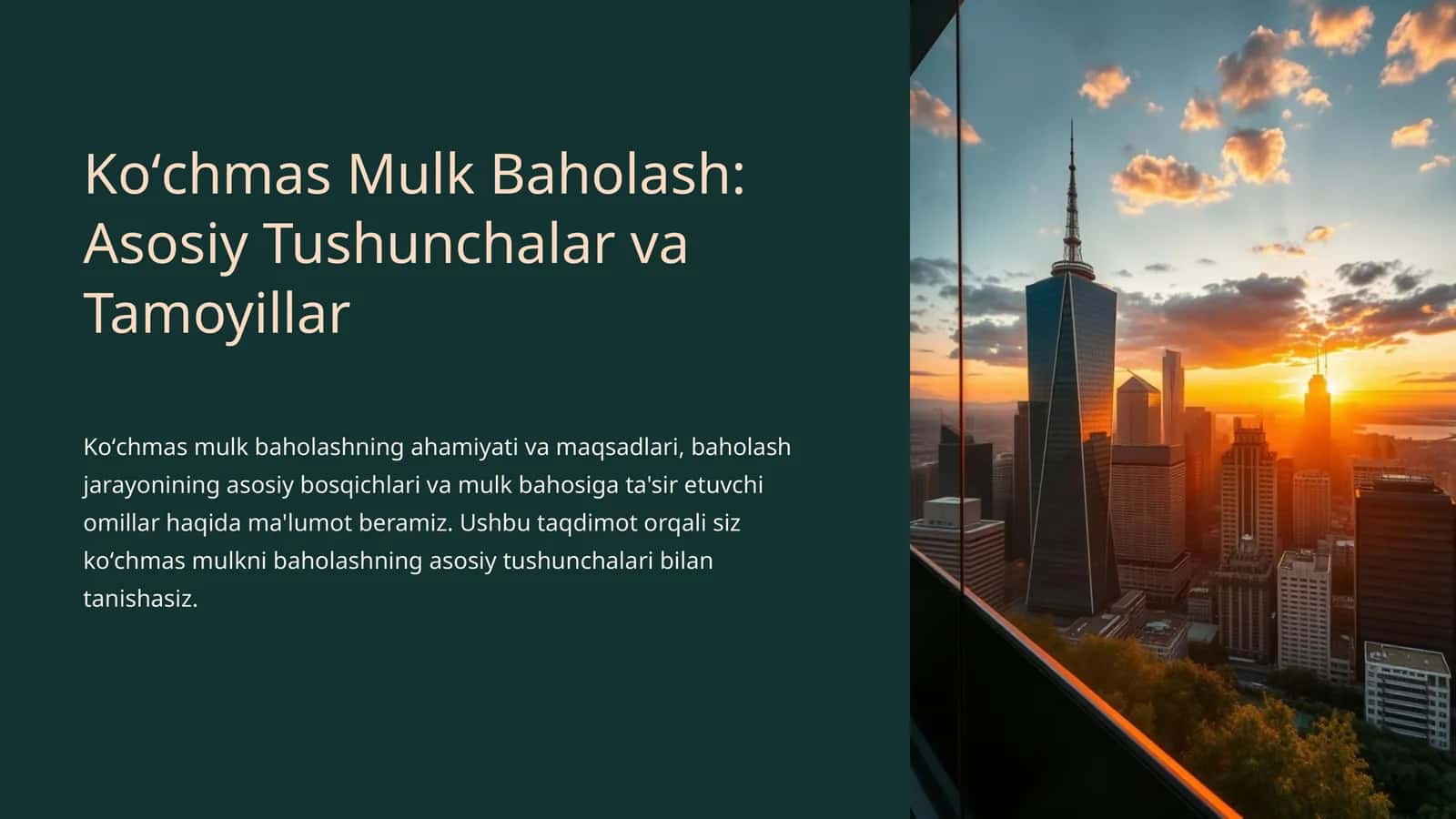 Koʻchmas Mulk Baholash: Asosiy Tushunchalar va Tamoyillar 1