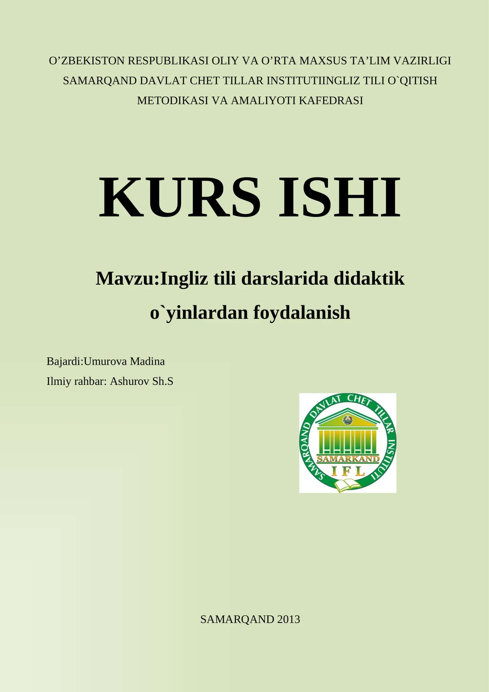 Ingliz tili darslarida didaktik o`yinlardan foydalanish 1