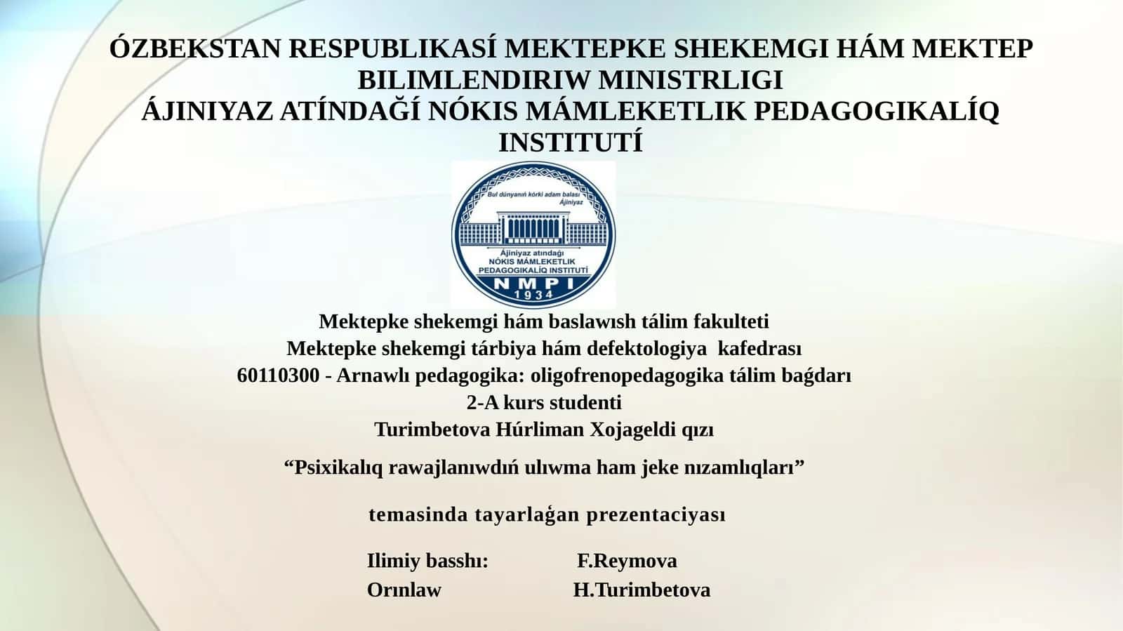 Falsafa: Psixikalıq Rawajlanıw 1