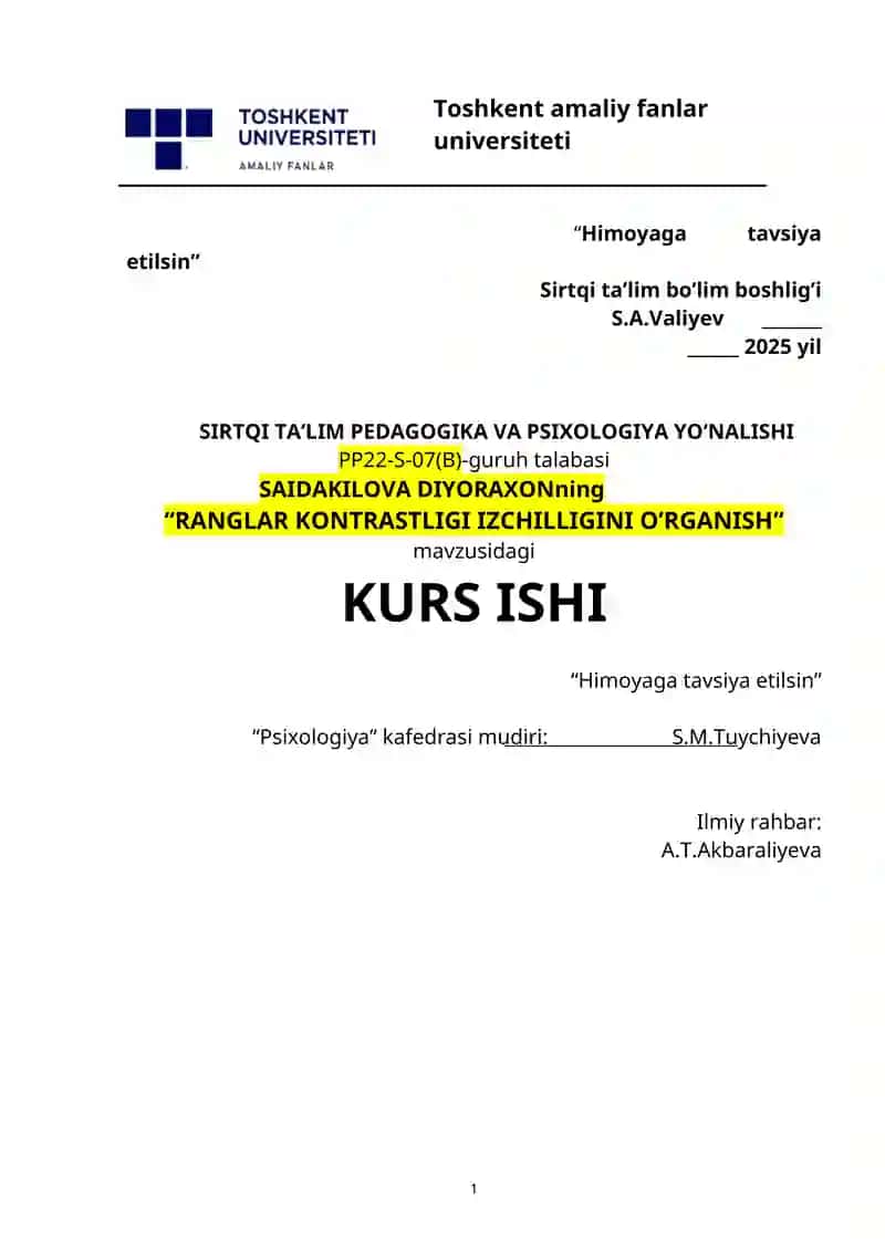 "RANGLAR KONTRASTLIGI IZCHILLIGINI O’RGANISH"