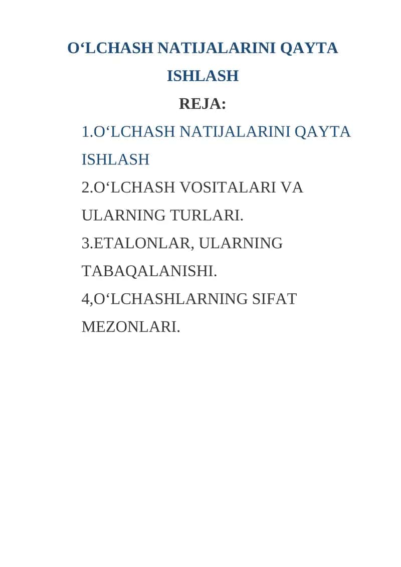 O‘LCHASH NATIJALARINI QAYTA ISHLASH 1