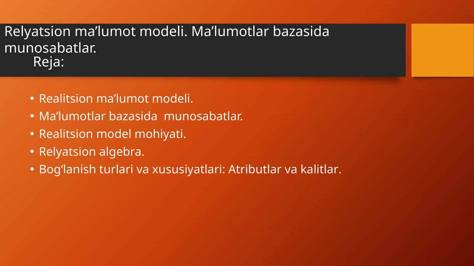 Realitsion Ma’lumot Modeli 1