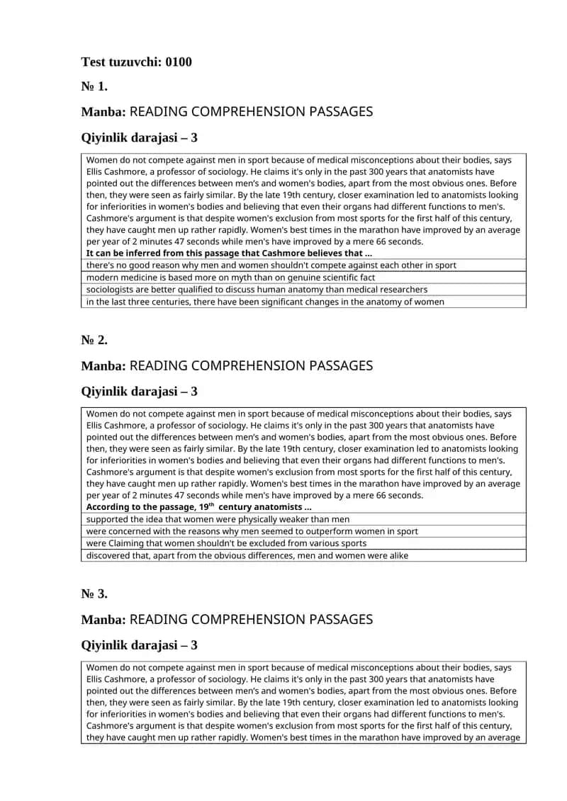 READING COMPREHENSION PASSAGES 1