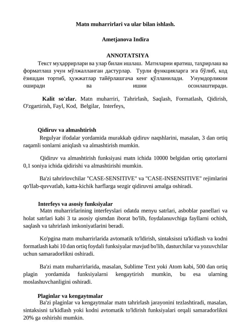 Matn muharrirlari va ular bilan ishlash 1