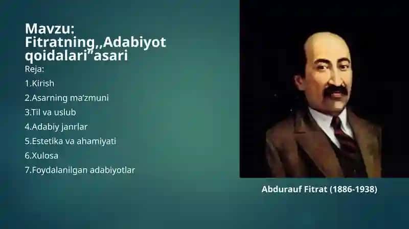 Fitratning,,Adabiyot qoidalariʼʼasari