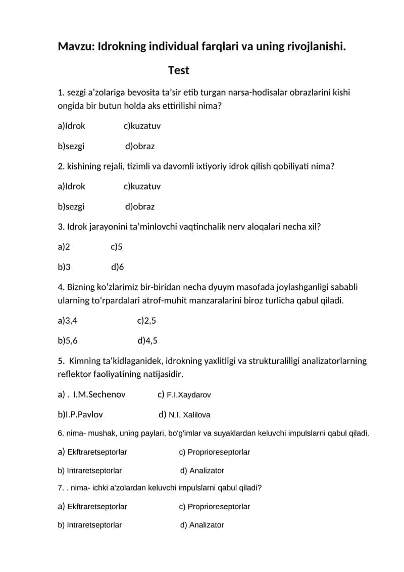 Idrokning individual farqlari va uning rivojlanishi 1