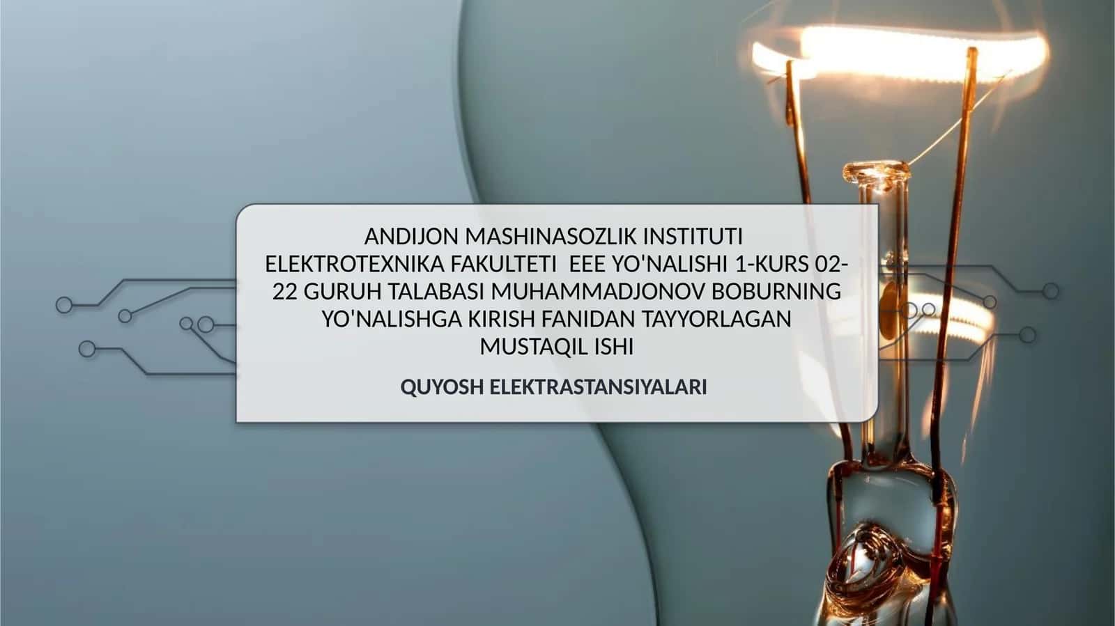 Yo'nalishga kirish fanidan tayyorlagan MUSTAQIL ISHI 1