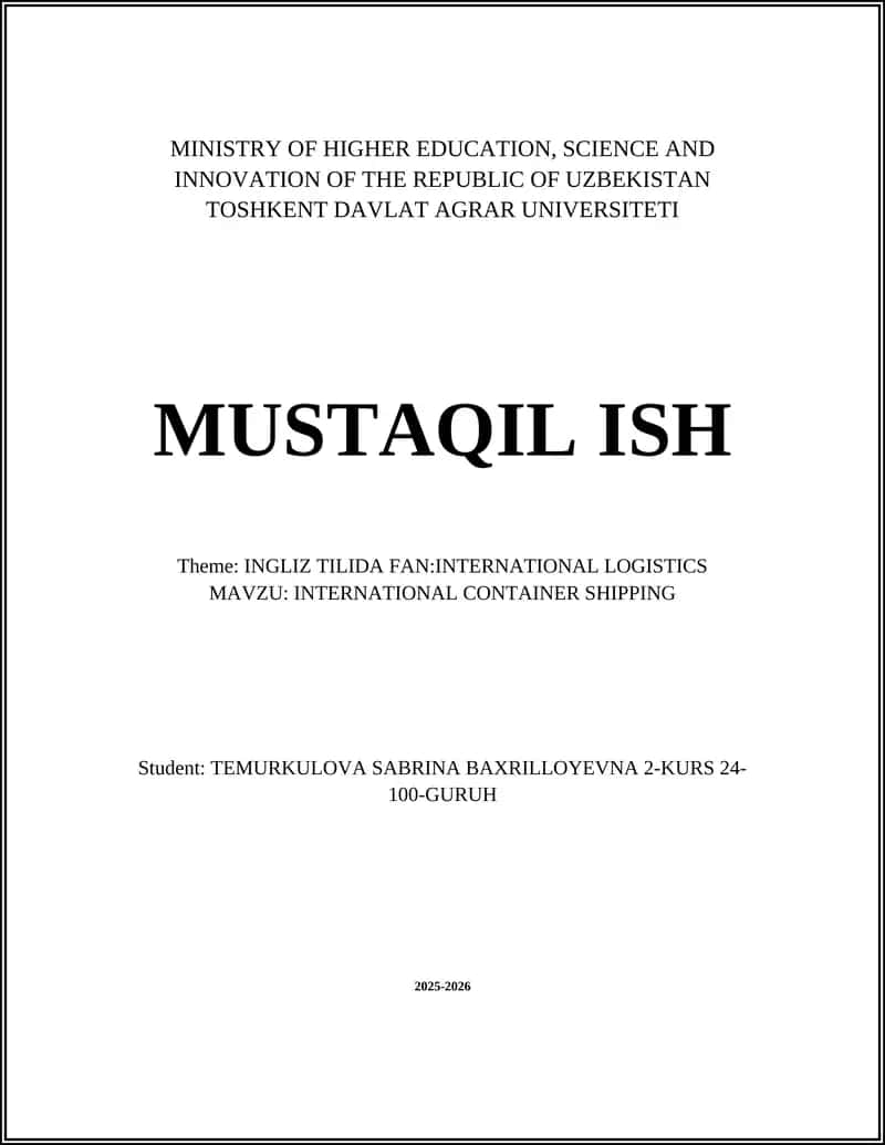 MAVZU: INTERNATIONAL CONTAINER SHIPPING 1
