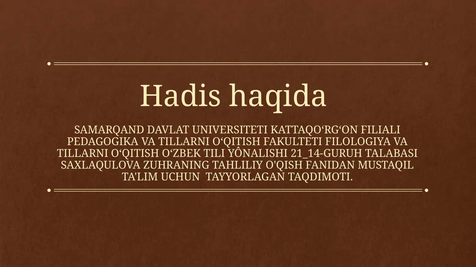 HADIS HAQIDA 1