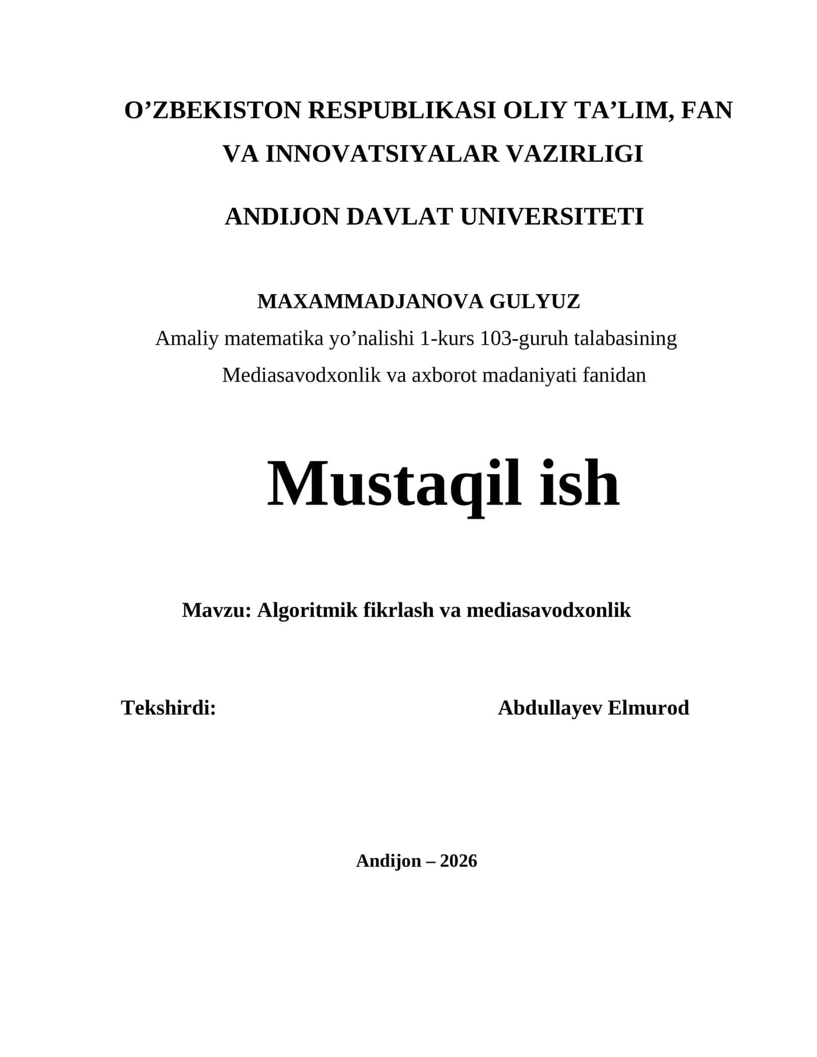 Amaliy matematika yo’nalishi 1