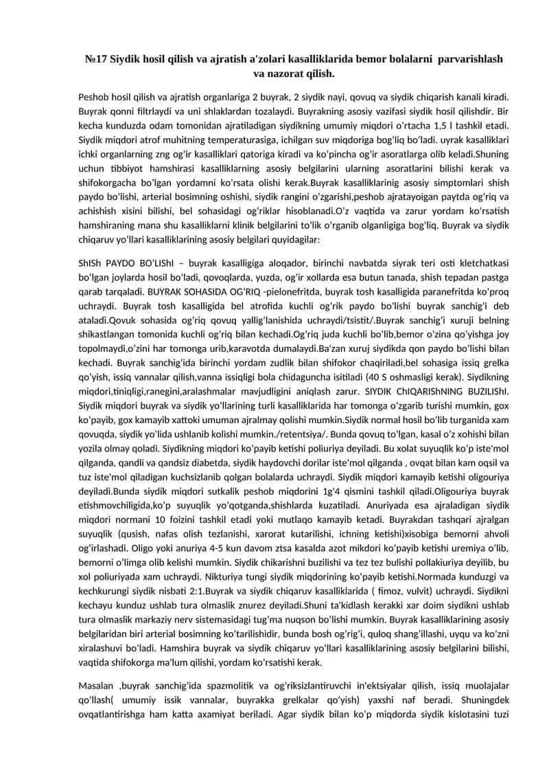 Siydik hosil qilish va ajratish azolari kasalliklari 1