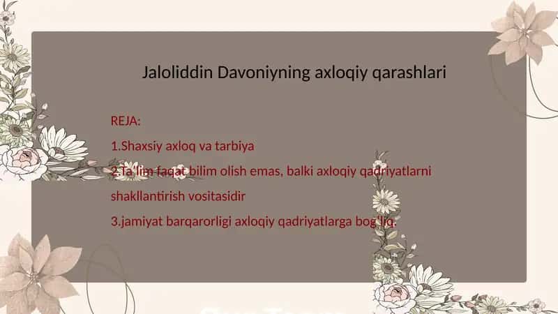 Jaloliddin Davoniyning axloqiy qarashlari 1