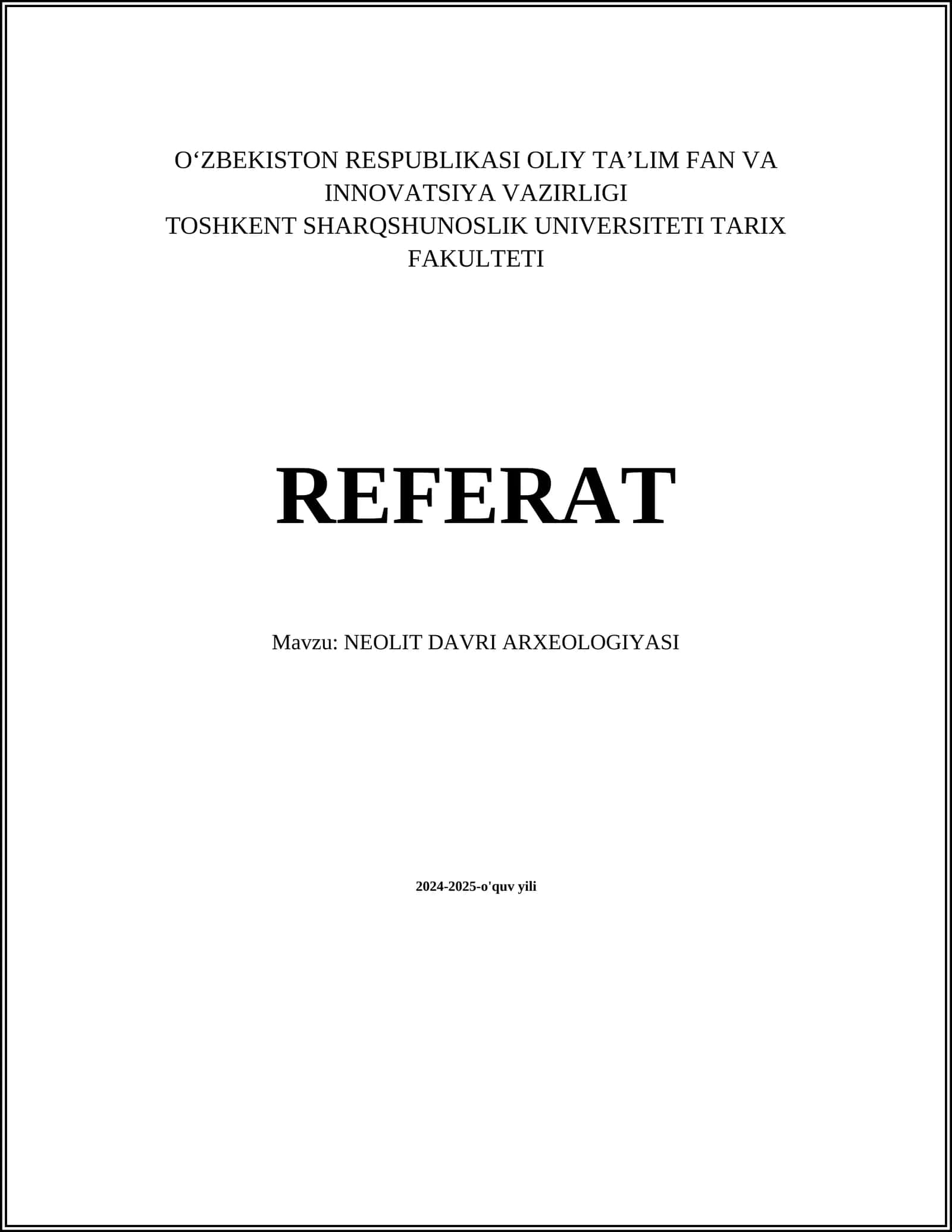 NEOLIT DAVRI ARXEOLOGIYASI 1