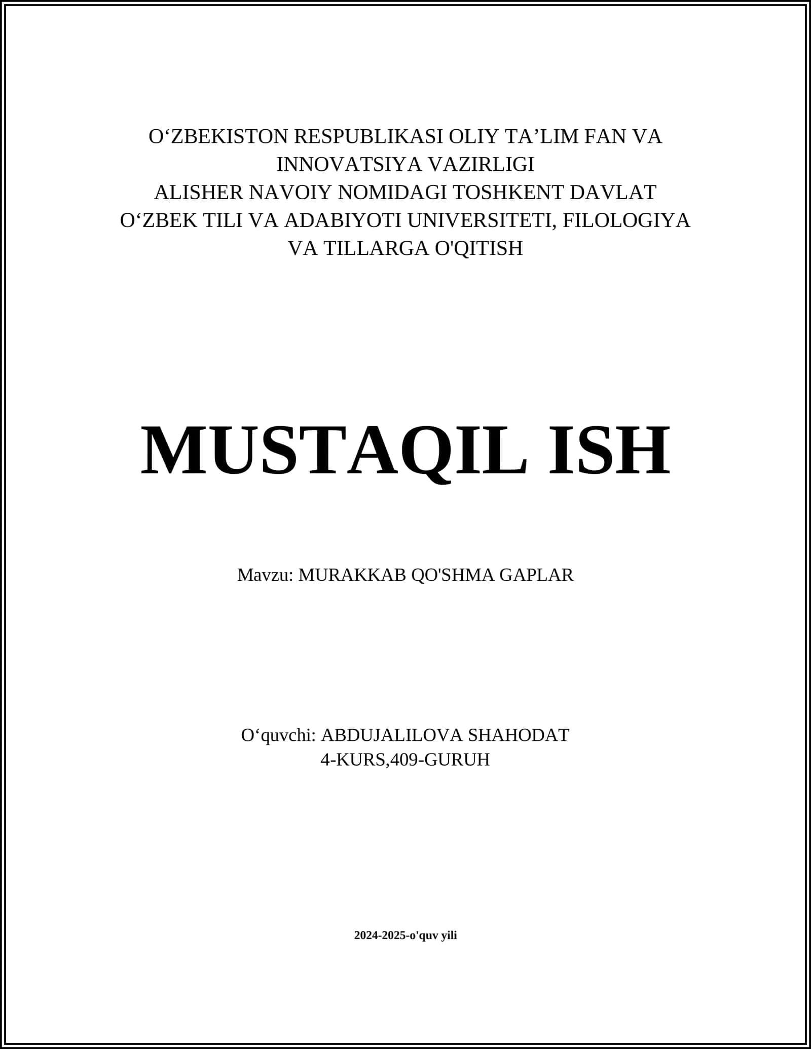 MURAKKAB QO'SHMA GAPLAR 1