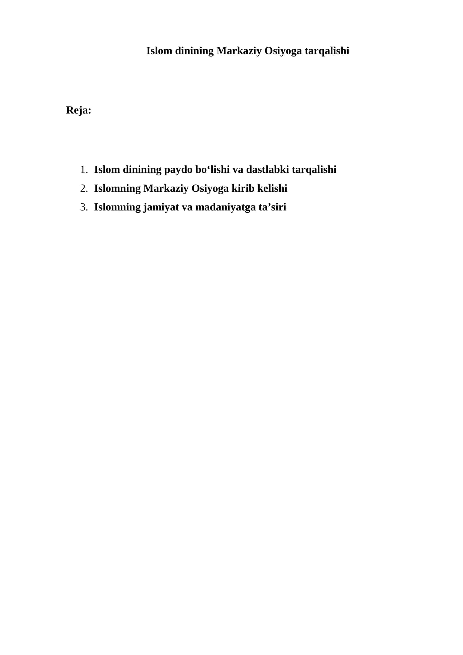 Islom dinining Markaziy Osiyoga tarqalishi 1
