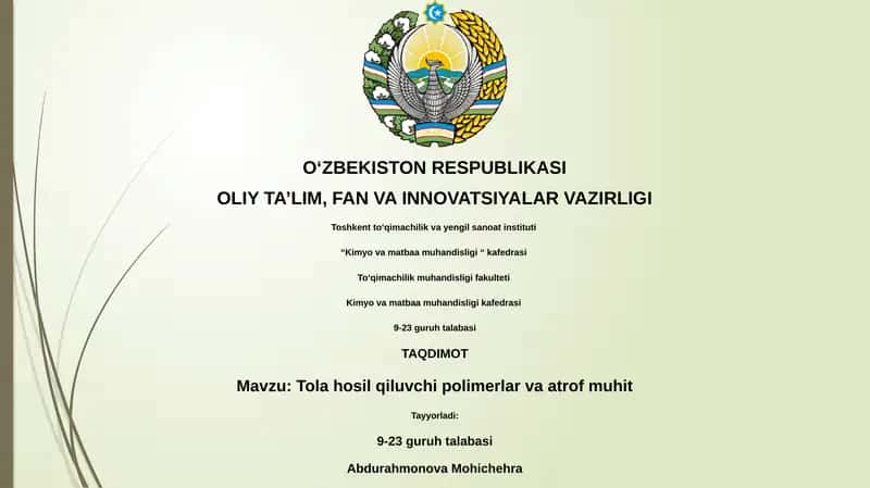 Tola hosil qiluvchi polimerlar va atrof muhit 1