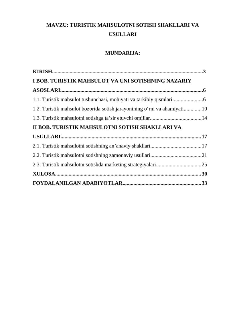 TURISTIK MAHSULOTNI SOTISH SHAKLLARI VA USULLARI 1