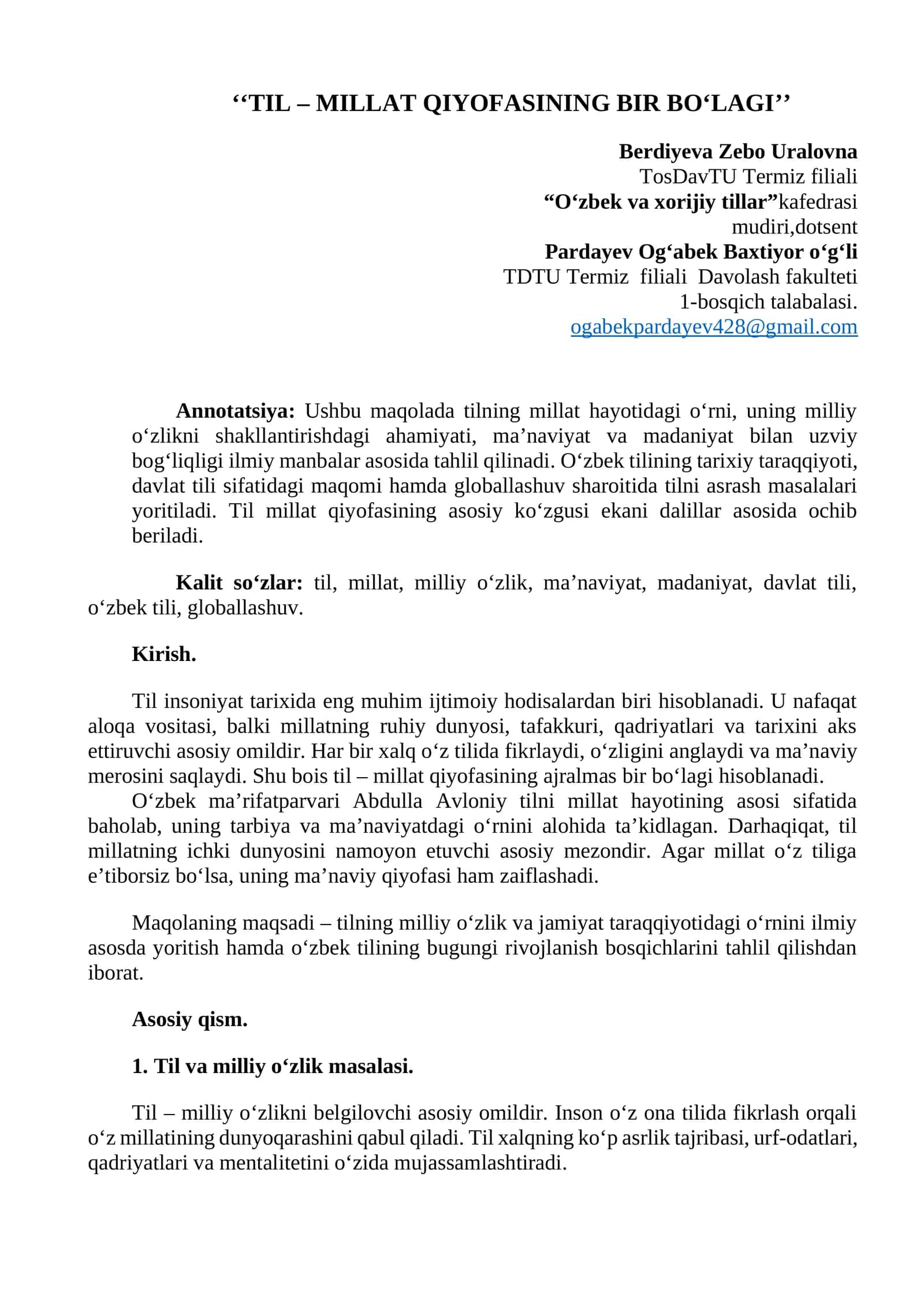 TIL – MILLAT QIYOFASINING BIR BO‘LAGI 1
