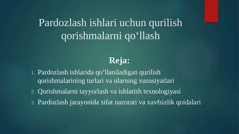 Pardozlash ishlari uchun qurilish qorishmalarni qo‘llash 1