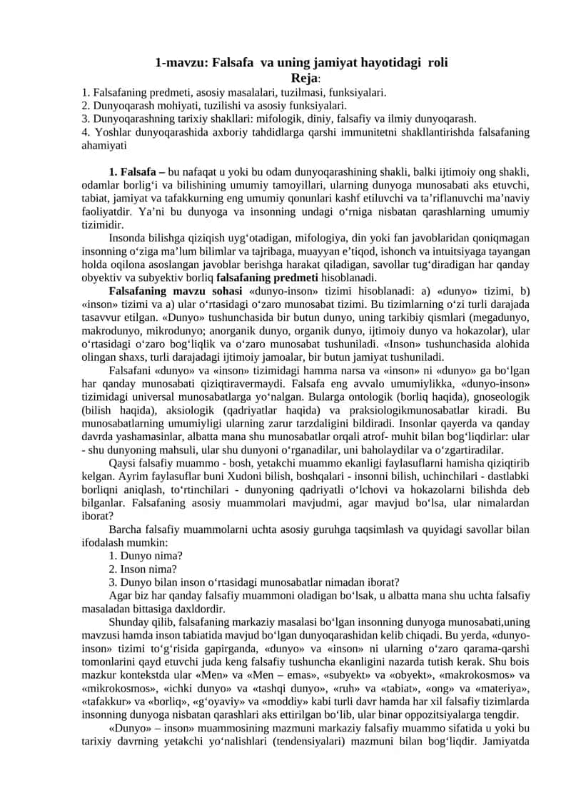 Falsafa va uning jamiyat hayotidagi roli 1