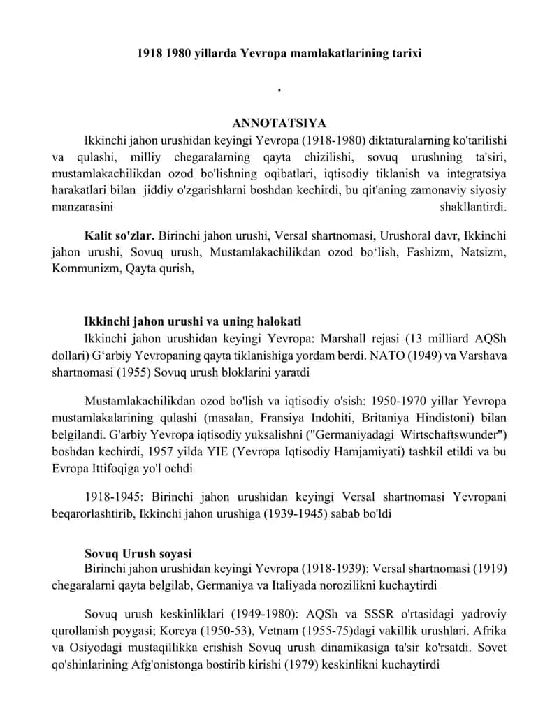 Yevropa mamlakatlarining tarixi 1