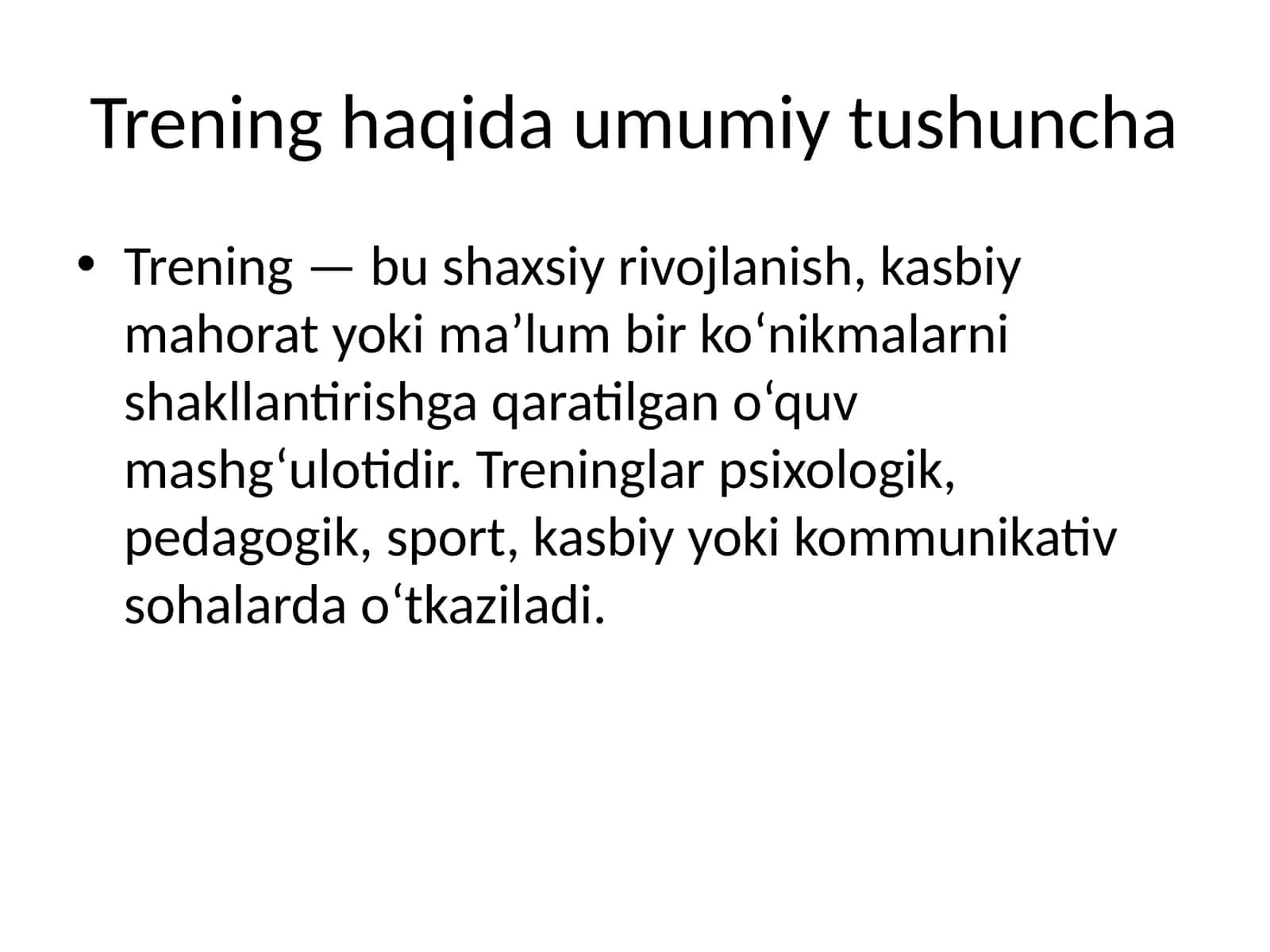 Trening haqida umumiy tushuncha 1