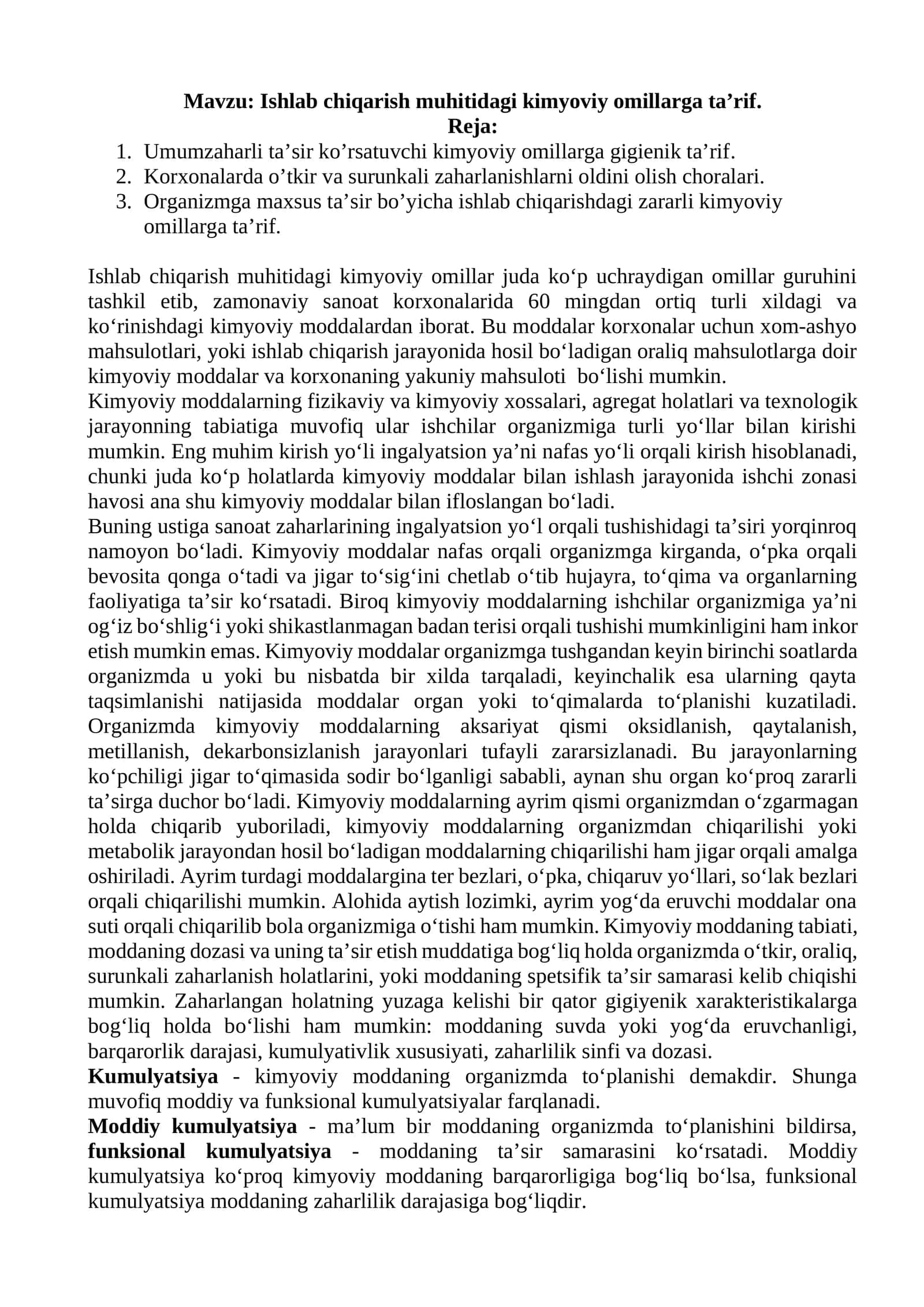 Ishlab chiqarish muhitidagi kimyoviy omillarga taʼrif 1