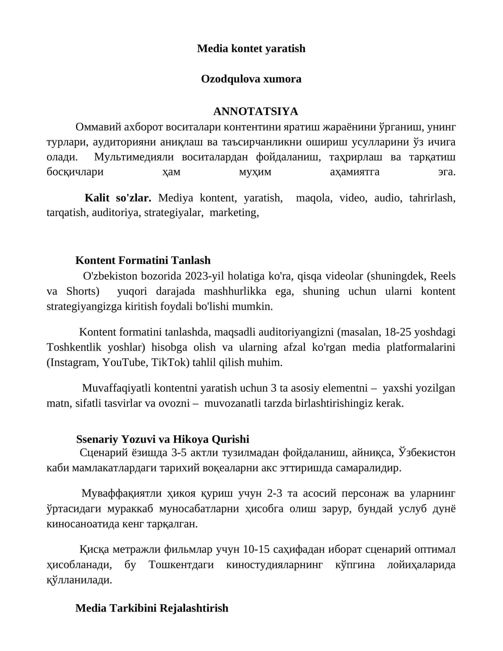 Media kontet yaratish 1