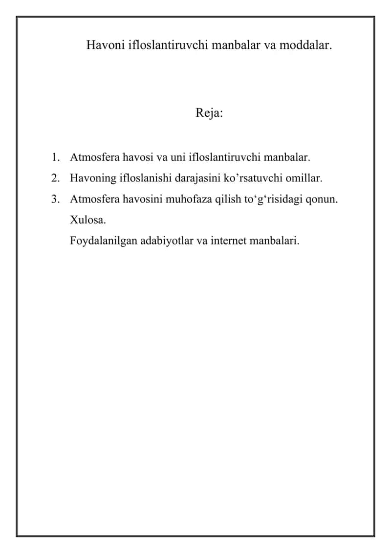Atmosfera havosi va uni ifloslantiruvchi manbalar 1
