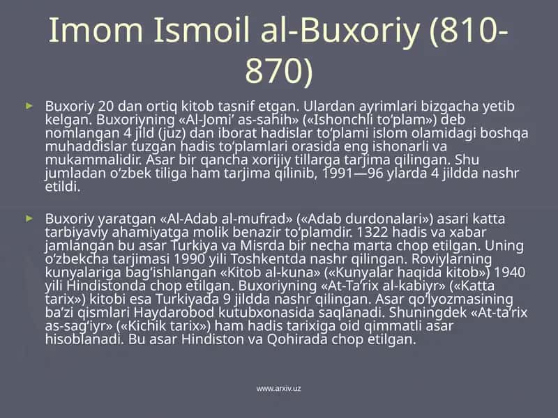 Imom Ismoil al-Buxoriy (810-870) 1