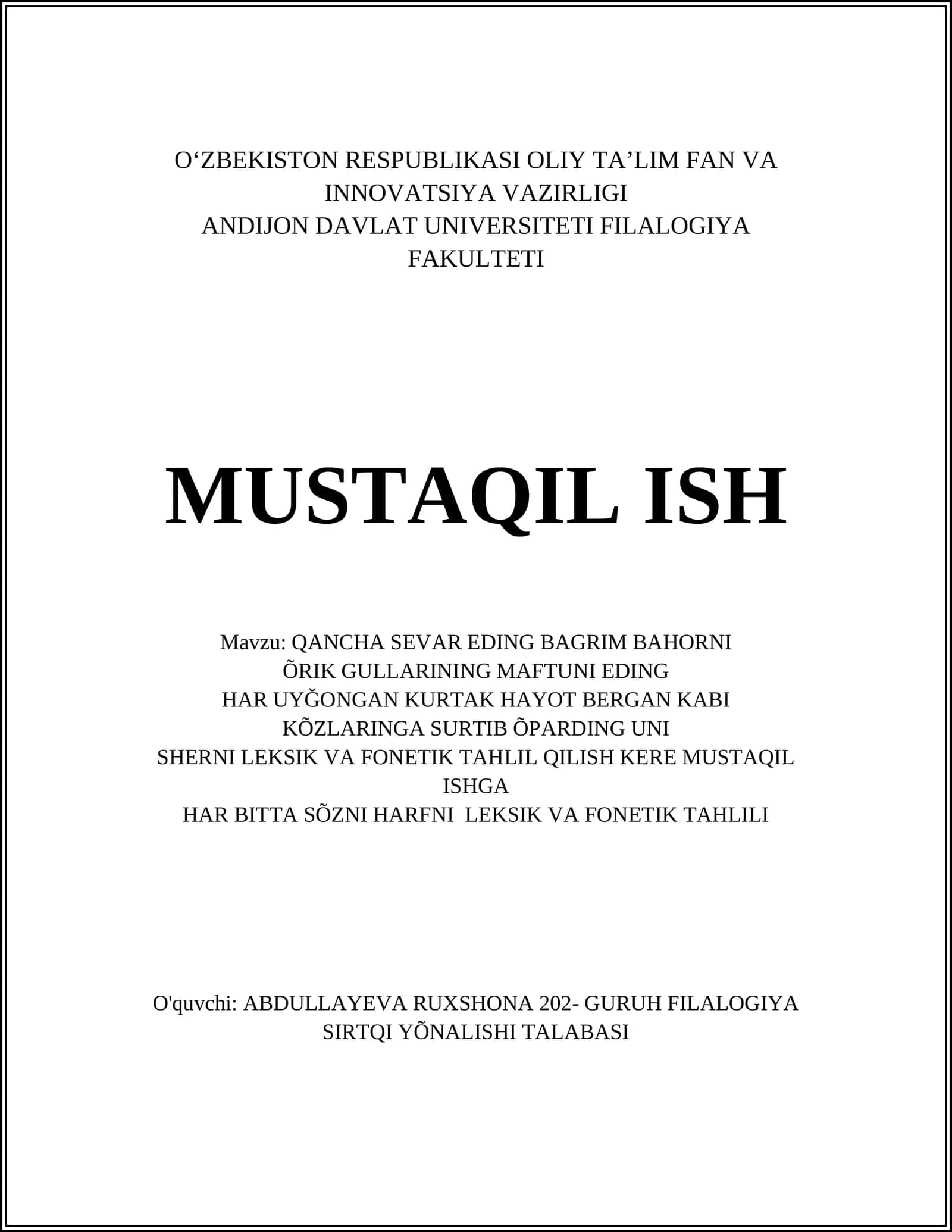 Qancha sevar eding bagrim bahorni 1