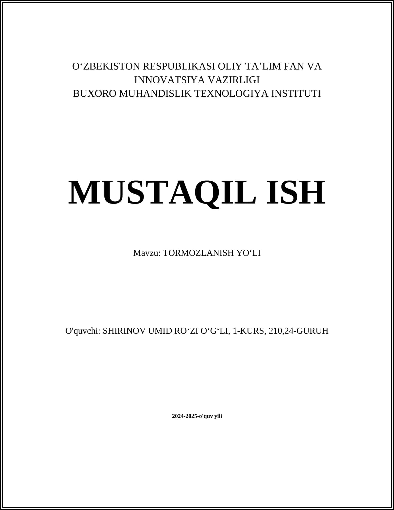 TORMOZLANISH YOʻLI 1