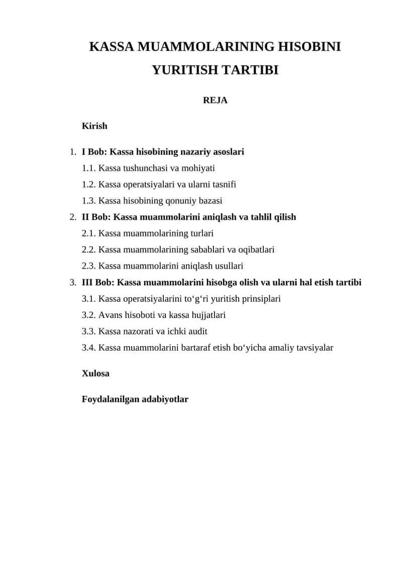 Kassa Muammolarining Hisobini Yuritish Tartibi 1