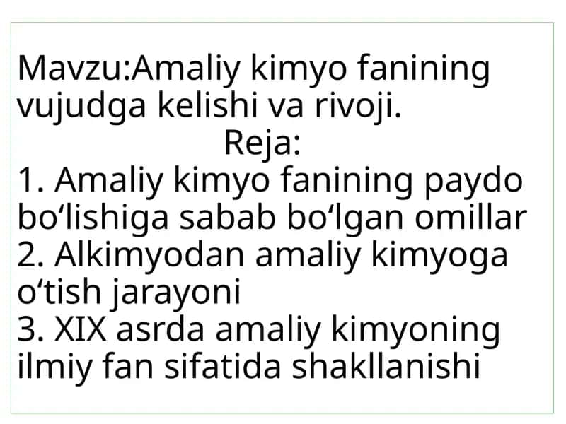 Amaliy kimyo fanining vujudga kelishi va rivoji 1