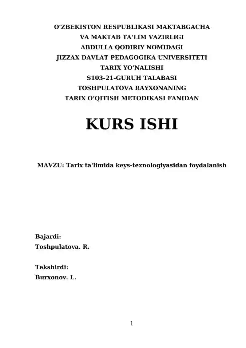 Tarix ta'limida keys-stadi texnologiyasi