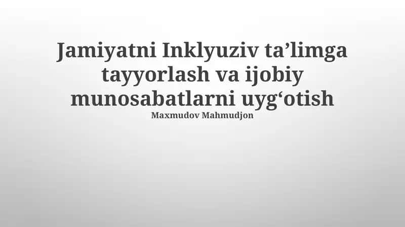 Inklyuziv Ta'limga Tayyorgarlik 1