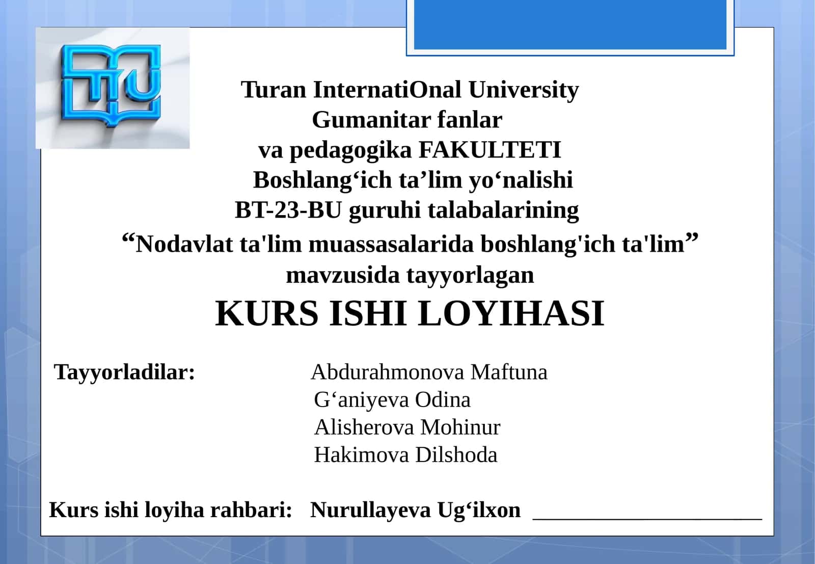 Nodavlat ta'lim muassasalarida boshlang'ich ta'lim 1