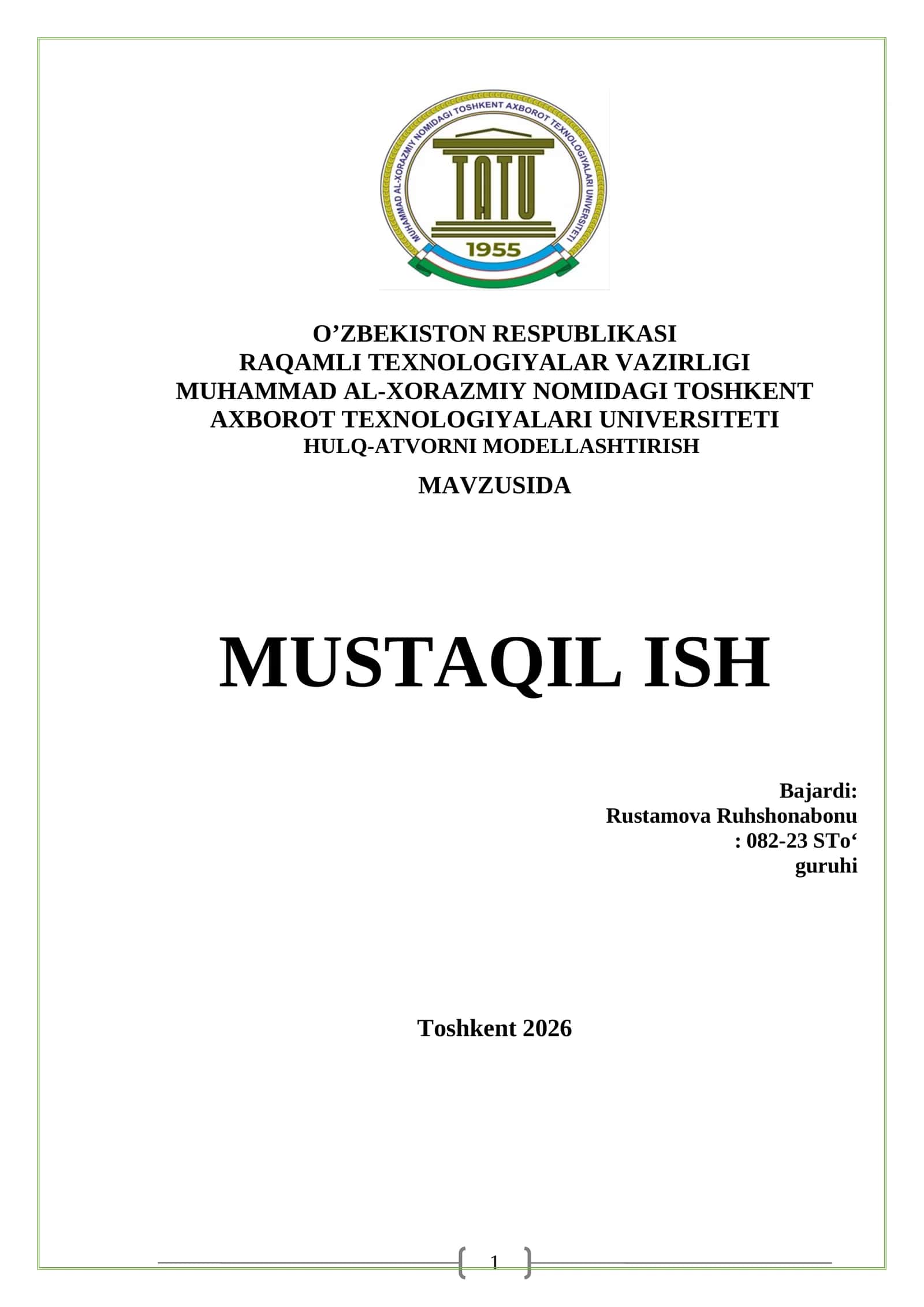Hulq-atvorni modellashtirish 1